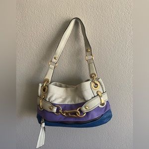 B Makowsky genuine leather colorblock shoulder bag with gold  hardware.